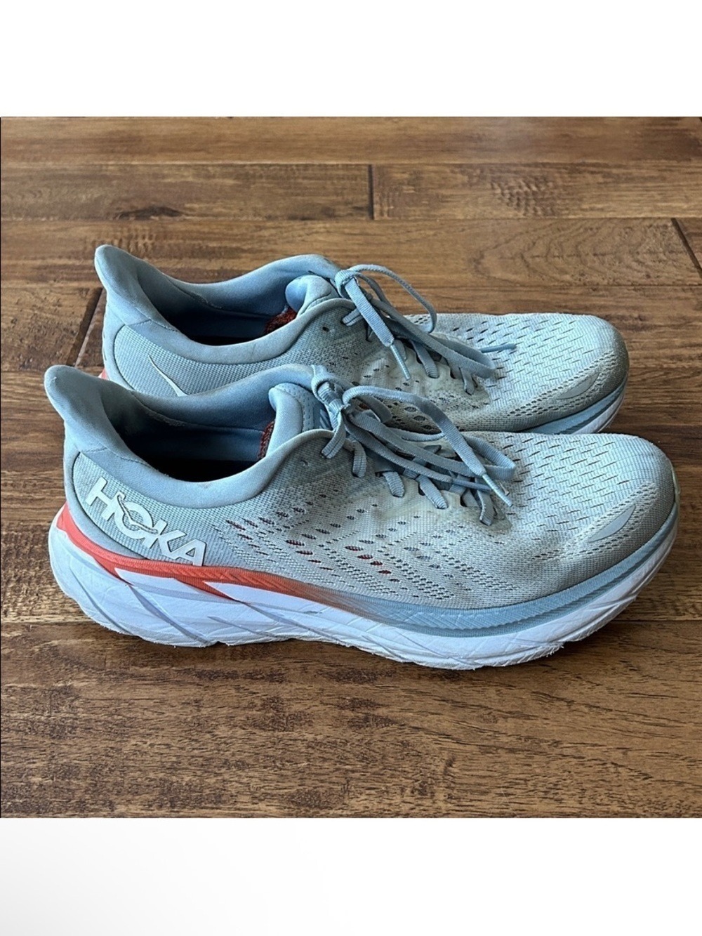 Hoka One One Clifton 8 Max Cushioned Road Running Shoes Light Blue Size 10.5